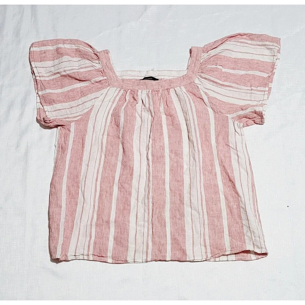 Banana Republic Off the Shoulder Blouse Womens Small Red Striped Flutter Sleeve - Picture 1 of 7